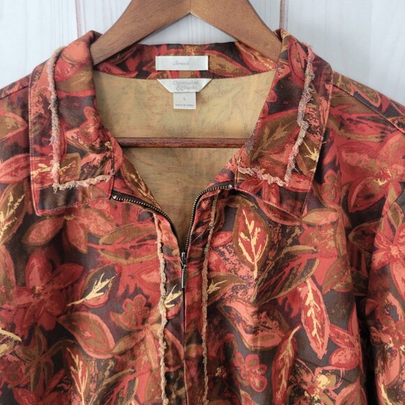 Christopher & Banks Stretch Floral Zip Front Distressed Cotton Blazer Jacket EUC - Picture 2 of 10